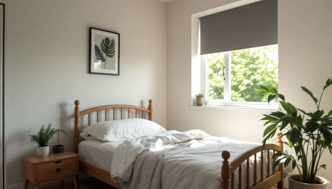 Bedroom with a window, bed and neutral walls