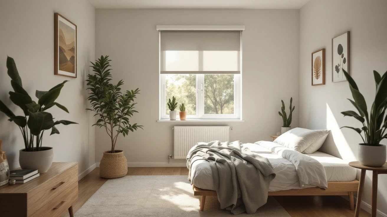 Bedroom with a bed beside a window
